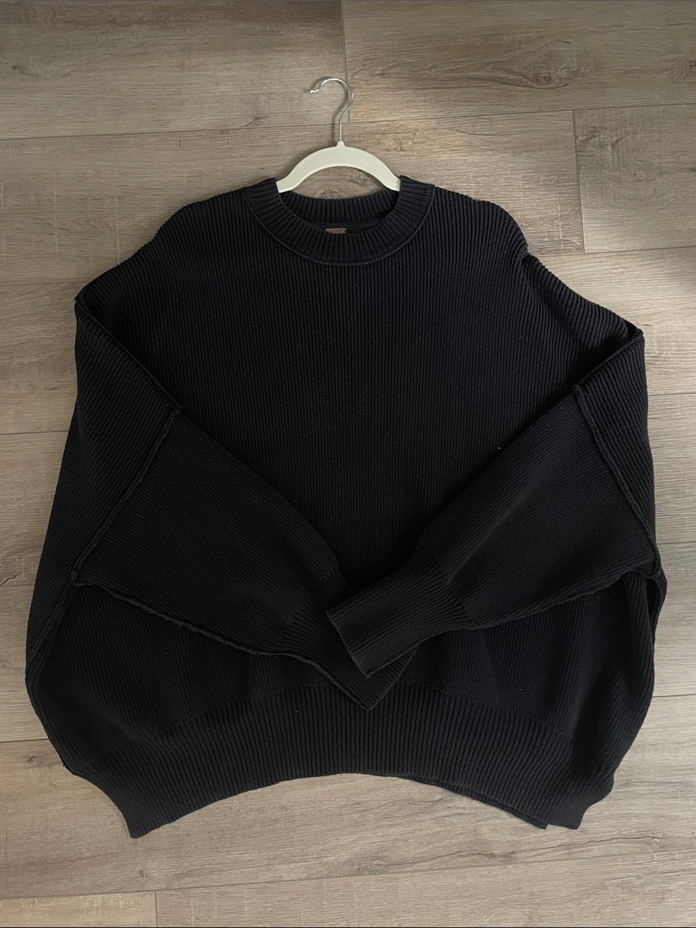 Free People Black Ribbed Crewneck Sweater